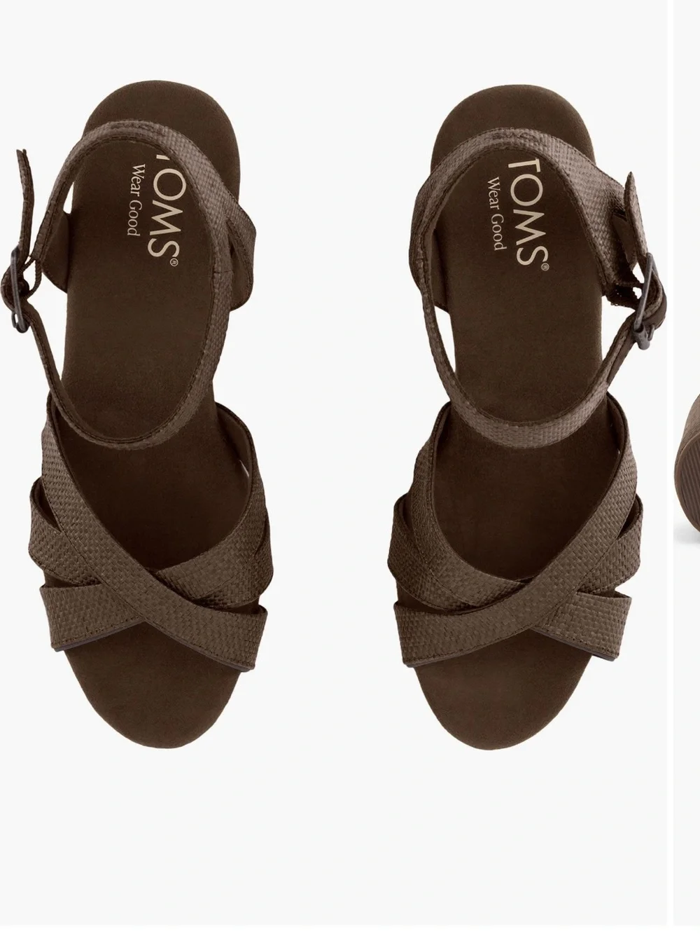 TOMS Majorca Ankle Strap Platform Sandal hot chocolate raffia size 6.5 NWT